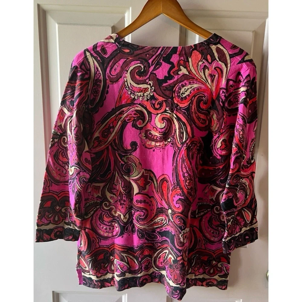 Berry Paisley 3/4 Sleeve Cardigan - Artsy Art to Wear Vibe V neck EUC L #702